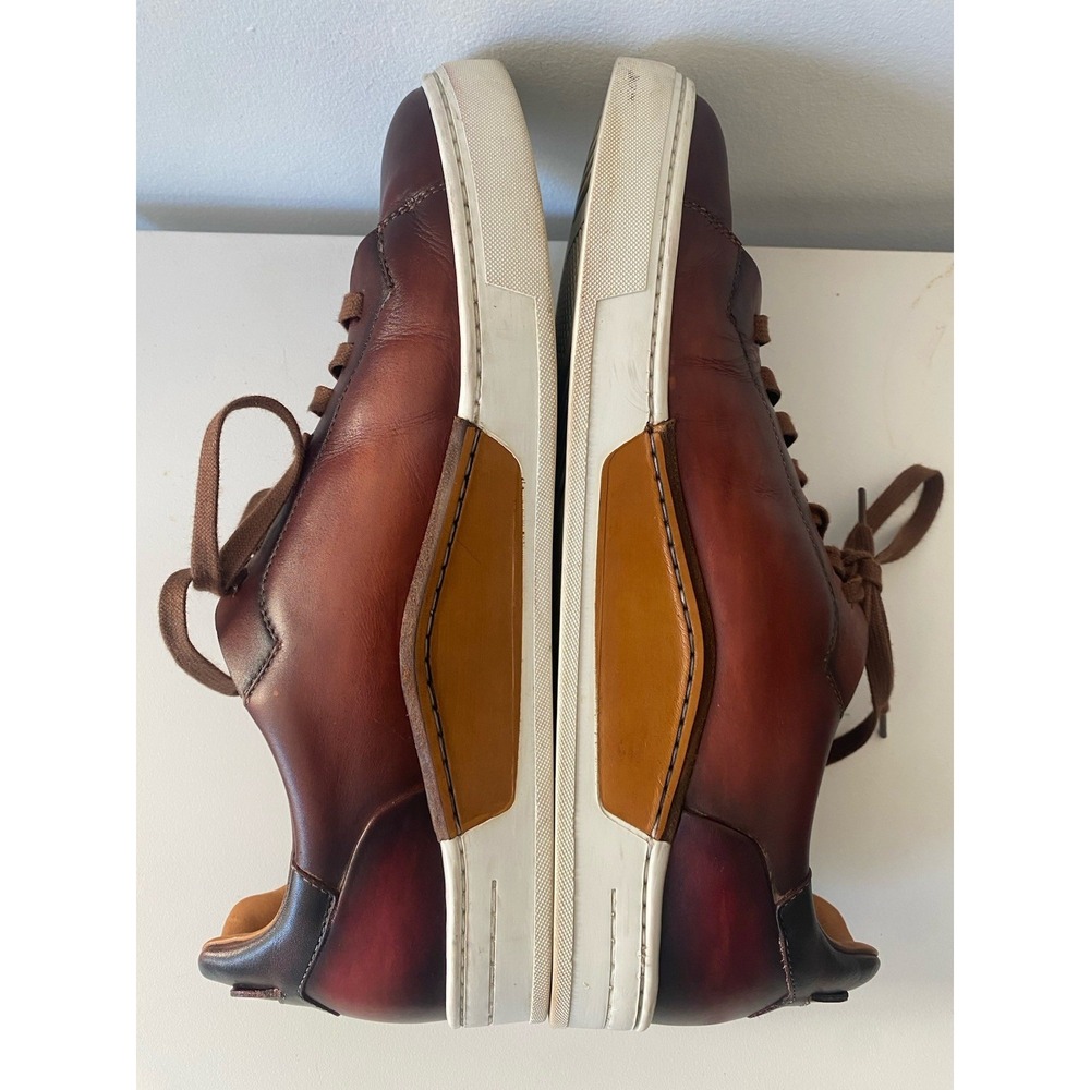 Magnanni Men's Amadeo Burnished Leather Low-Top Lace Up Sneakers Cognac Size 11 - Picture 5 of 11